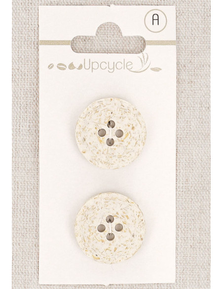 Carte de 2 boutons écru 20 mm 4 trous - Grains de riz
