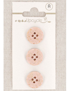 Carte de 3 boutons rose 15 mm 4 trous - Grains de riz