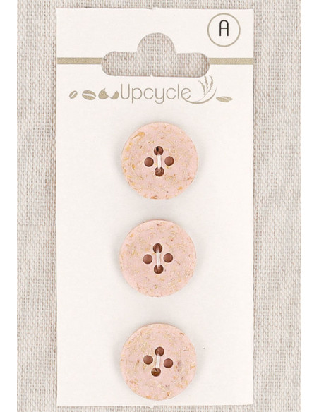 Carte de 3 boutons rose 15 mm 4 trous - Grains de riz