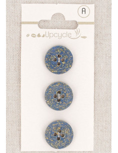 Carte de 3 boutons bleu 15 mm 4 trous - Grains de riz