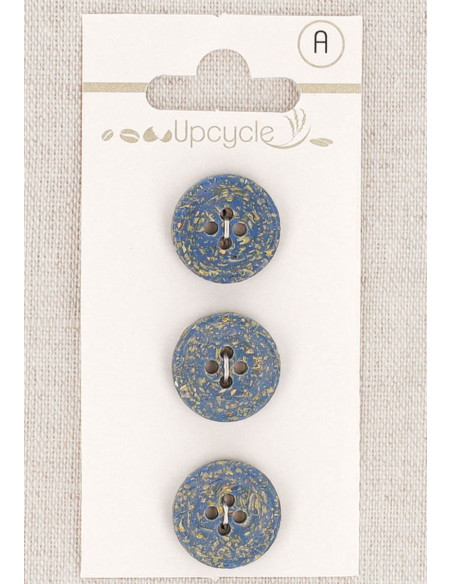 Carte de 3 boutons bleu 15 mm 4 trous - Grains de riz