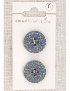 Carte de 2 boutons bleu 20 mm 4 trous - Grains de riz