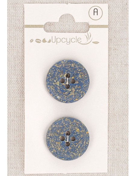 Carte de 2 boutons bleu 20 mm 4 trous - Grains de riz