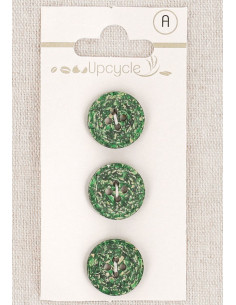 Carte de 3 boutons vert 15 mm 4 trous - Grains de riz