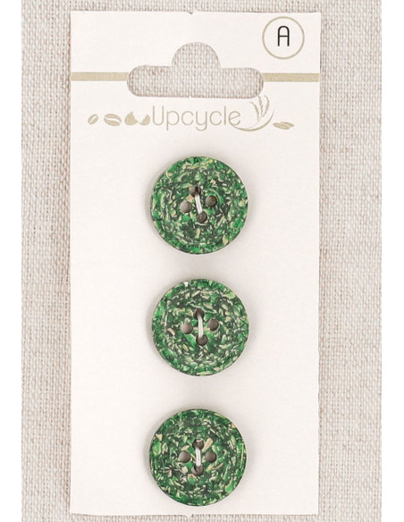 Carte de 3 boutons vert 15 mm 4 trous - Grains de riz