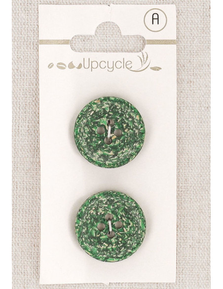 Carte de 2 boutons vert 20 mm 4 trous - Grains de riz
