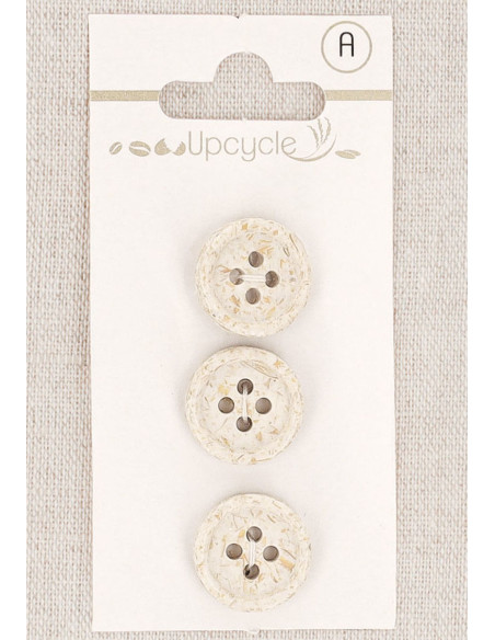 Carte de 3 boutons écru 15 mm 4 trous - Grains de riz roulotté