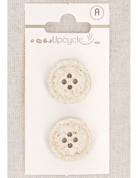 Carte de 2 boutons écru 20 mm 4 trous - Grains de riz roulotté