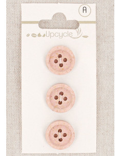 Carte de 3 boutons rose 15 mm 4 trous - Grains de riz roulotté