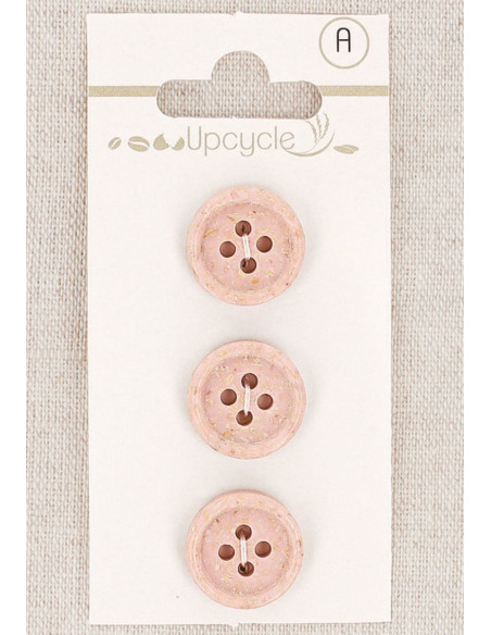 Carte de 3 boutons rose 15 mm 4 trous - Grains de riz roulotté