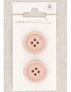 Carte de 2 boutons rose 20 mm 4 trous - Grains de riz roulotté