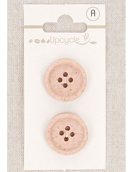 Carte de 2 boutons rose 20 mm 4 trous - Grains de riz roulotté
