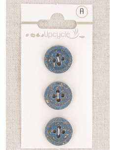 Carte de 3 boutons bleu 15 mm 4 trous - Grains de riz roulotté