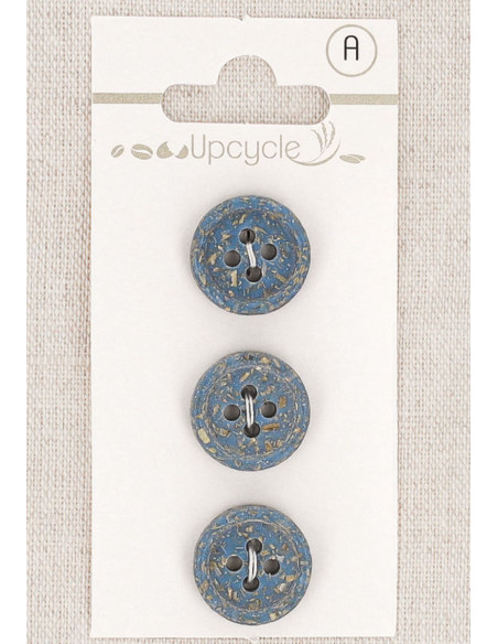 Carte de 3 boutons bleu 15 mm 4 trous - Grains de riz roulotté