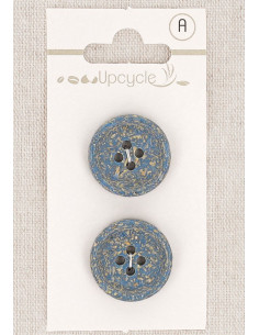 Carte de 2 boutons bleu 20 mm 4 trous - Grains de riz roulotté