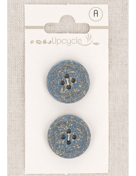 Carte de 2 boutons bleu 20 mm 4 trous - Grains de riz roulotté