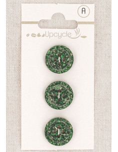 Carte de 3 boutons vert 15 mm 4 trous - Grains de riz roulotté