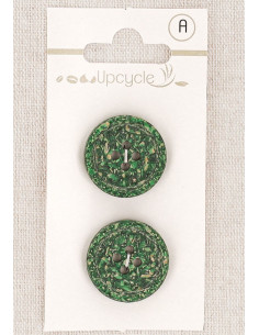 Carte de 2 boutons vert 20 mm 4 trous - Grains de riz roulotté