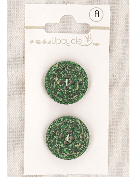 Carte de 2 boutons vert 20 mm 4 trous - Grains de riz roulotté