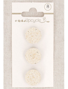 Carte de 3 boutons écru 15 mm à queue - Grains de riz