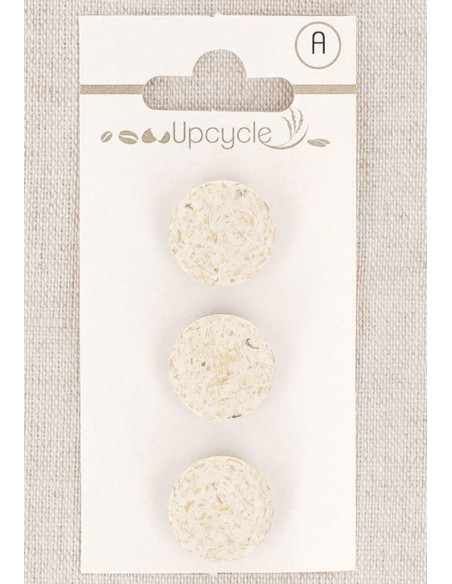 Carte de 3 boutons écru 15 mm à queue - Grains de riz