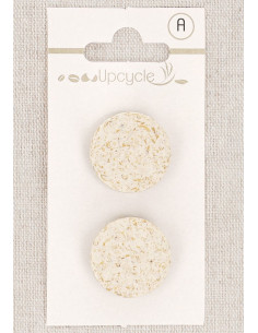 Carte de 2 boutons écru 20 mm à queue - Grains de riz