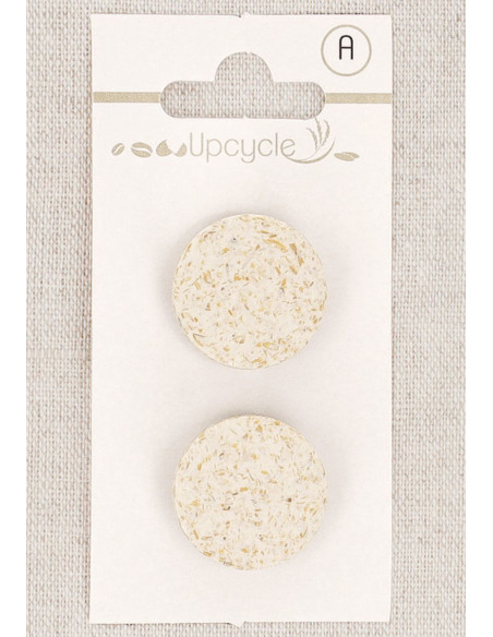 Carte de 2 boutons écru 20 mm à queue - Grains de riz
