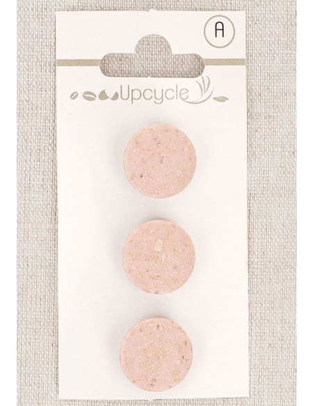 Carte de 3 boutons rose 15 mm à queue - Grains de riz