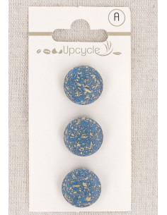 Carte de 3 boutons bleu 15 mm à queue - Grains de riz