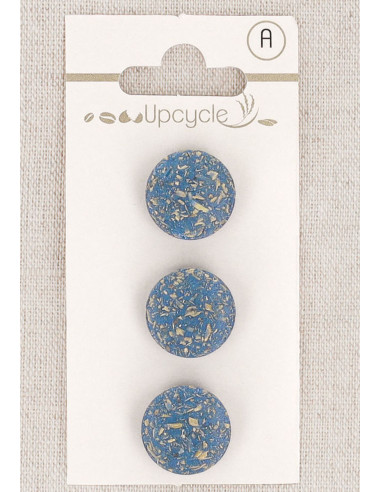 Carte de 3 boutons bleu 15 mm à queue - Grains de riz