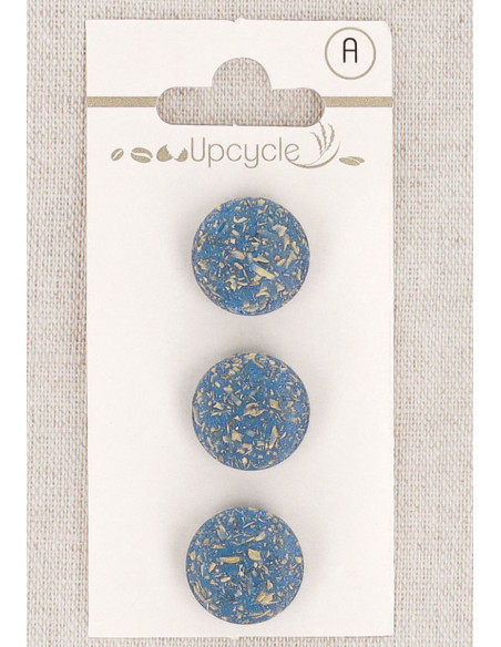 Carte de 3 boutons bleu 15 mm à queue - Grains de riz