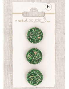 Carte de 3 boutons vert 15 mm à queue - Grains de riz