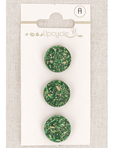 Carte de 3 boutons vert 15 mm à queue - Grains de riz
