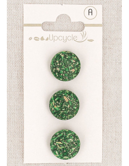 Carte de 3 boutons vert 15 mm à queue - Grains de riz