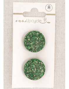 Carte de 2 boutons vert 20 mm à queue - Grains de riz