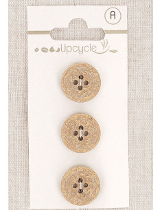 Carte de 3 boutons beige 15 mm 4 trous - Fantaisies