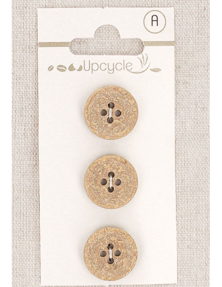 Carte de 3 boutons beige 15 mm 4 trous - Fantaisies