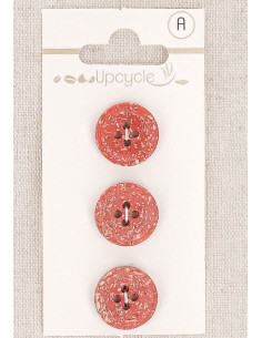 Carte de 3 boutons rouge 15 mm 4 trous -Fantaisies