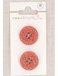 Carte de 2 boutons rouge 20 mm 4 trous - Fantaisies