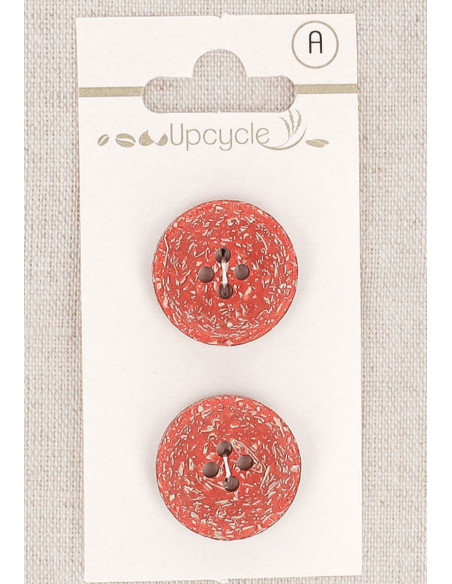 Carte de 2 boutons rouge 20 mm 4 trous - Fantaisies