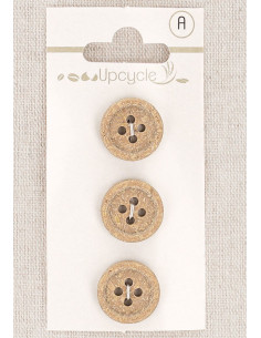 Carte de 3 boutons beige 15 mm 4 trous - Fantaisies bord roulotté