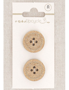Carte de 2 boutons beige 20 mm 4 trous - Fantaisies bord roulotté