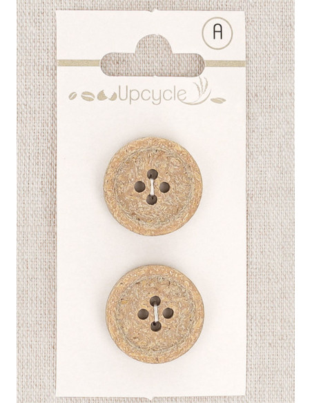 Carte de 2 boutons beige 20 mm 4 trous - Fantaisies bord roulotté