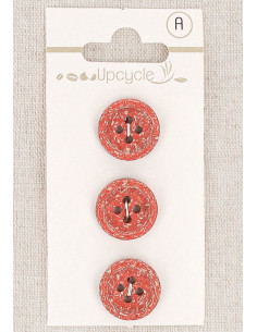 Carte de 3 boutons rouge 15 mm 4 trous - Fantaisies bord roulotté