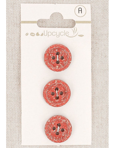 Carte de 3 boutons rouge 15 mm 4 trous - Fantaisies bord roulotté