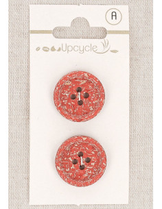 Carte de 2 boutons rouge 20 mm 4 trous - Fantaisies bord roulotté