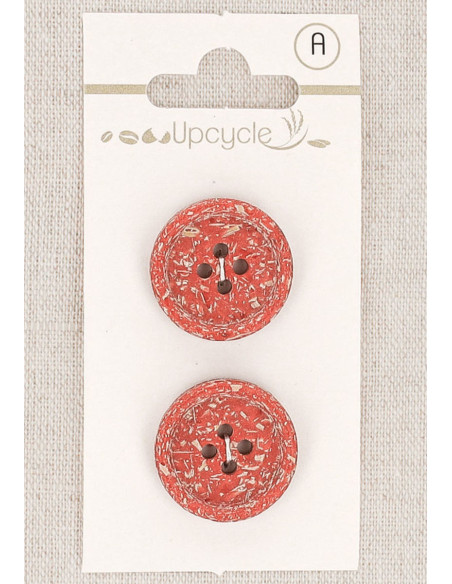 Carte de 2 boutons rouge 20 mm 4 trous - Fantaisies bord roulotté
