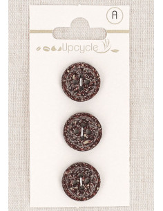 Carte de 3 boutons violet 15 mm 4 trous - Fantaisies bord roulotté