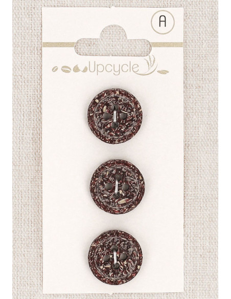 Carte de 3 boutons violet 15 mm 4 trous - Fantaisies bord roulotté