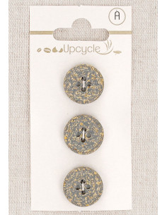 Carte de 3 boutons gris 15 mm 4 trous - Fantaisies